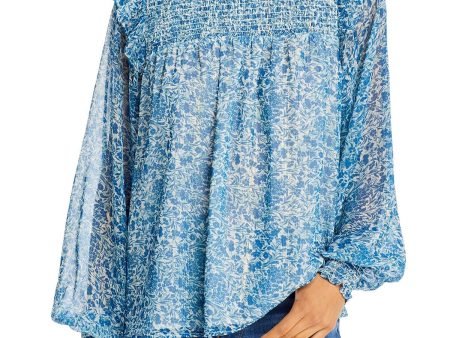 AQUA Womens Zippered Floral Long Sleeve Crew Neck Wear To Work Top Online now