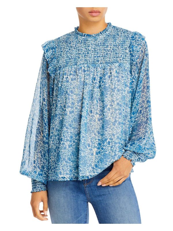 AQUA Womens Zippered Floral Long Sleeve Crew Neck Wear To Work Top Online now