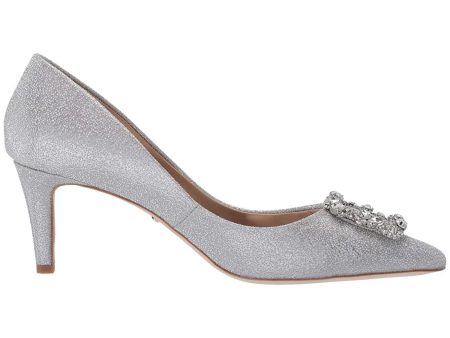 BADGLEY MISCHKA Womens Silver Glitter Embellished Padded Carrie Pointed Toe Stiletto Slip On Dress Pumps Shoes M Cheap