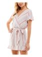 BEBOP Womens Ruffled Striped Flutter Sleeve Surplice Neckline Wide Leg Romper Online