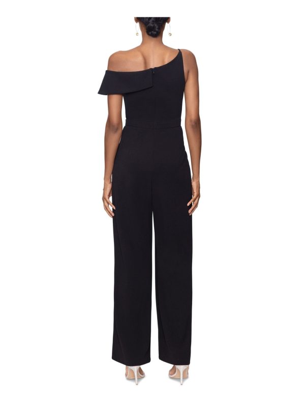 XSCAPE Womens Zippered Flutter Sleeve Asymmetrical Neckline Party Straight leg Jumpsuit on Sale