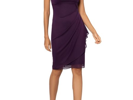 XSCAPE Womens Zippered Cap Sleeve Round Neck Knee Length Party Sheath Dress Discount