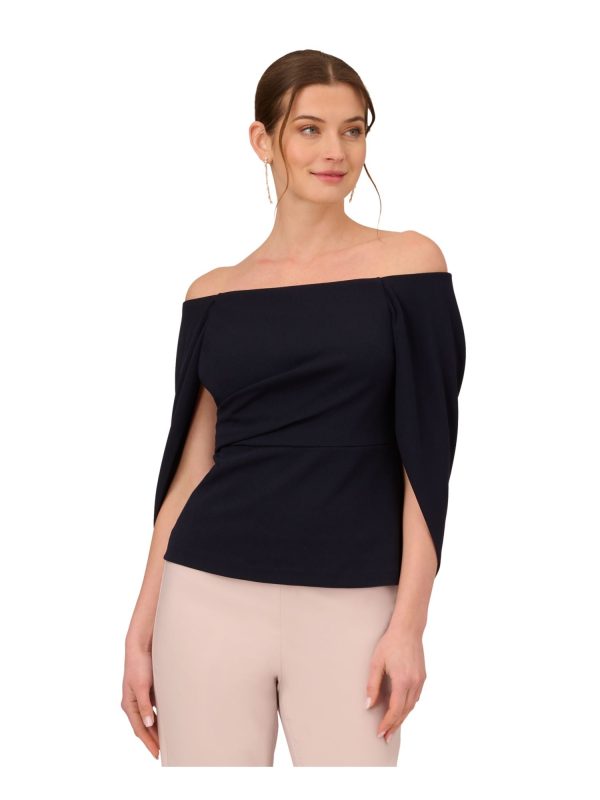 ADRIANNA PAPELL Womens Zippered Off Shoulder Evening Top Online Sale