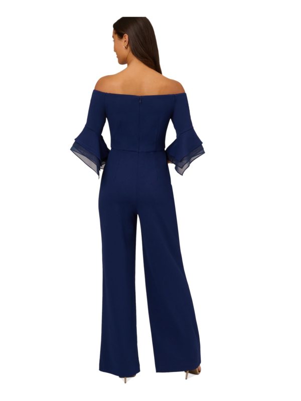 ADRIANNA PAPELL Womens Zippered 3 4 Sleeve Off Shoulder Party Wide Leg Jumpsuit For Discount