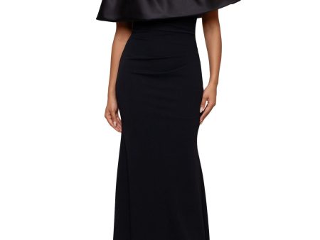 BETSY & ADAM Womens Black Ruched Zippered Ruffled Lined Flutter Sleeve Off Shoulder Full-Length Formal Gown Dress Discount