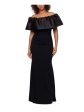 BETSY & ADAM Womens Black Ruched Zippered Ruffled Lined Flutter Sleeve Off Shoulder Full-Length Formal Gown Dress Discount