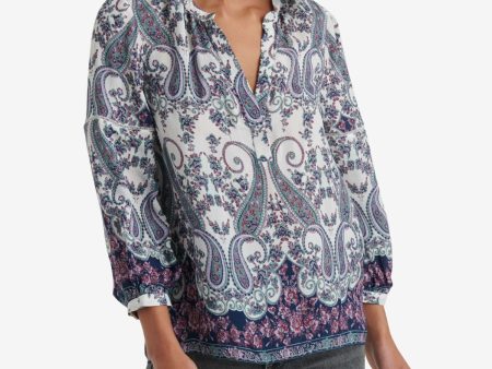 LUCKY BRAND Womens Paisley Long Sleeve V Neck Blouse Discount