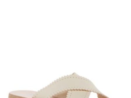 ANCIENT GREEK SANDALS Womens Ivory Scalloped Perforated Philourgos Round Toe Slip On Leather Slide Sandals Shoes Online now