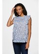 BEACHLUNCHLOUNGE COLLECTION Womens Ruffled Floral Flutter Sleeve Round Neck Top Sale