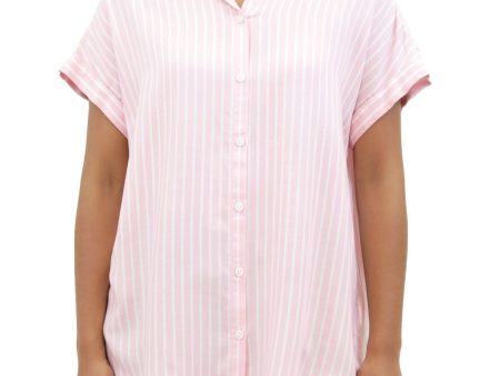 BEACHLUNCHLOUNGE COLLECTION Womens Striped Short Sleeve Collared Button Up Top Hot on Sale