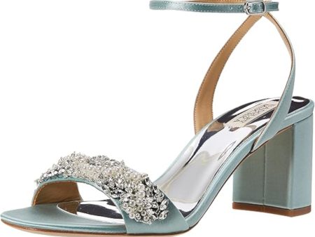 BADGLEY MISCHKA Womens Teal Padded Faux Pearls Ankle Strap Embellished Clara Round Toe Block Heel Buckle Dress Heeled M Discount