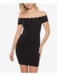 B DARLIN Womens Scalloped Short Sleeve Off Shoulder Short Party Body Con Dress on Sale