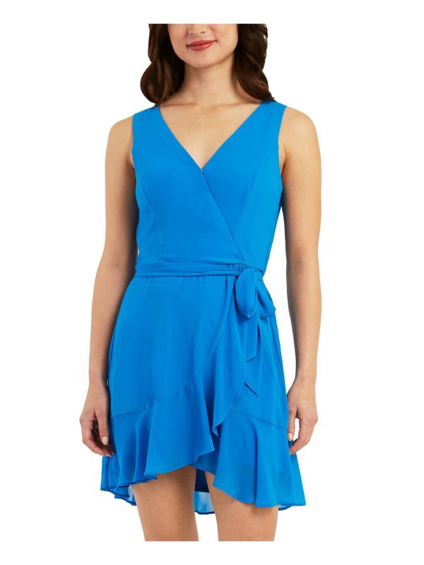 BCX Womens Ruffled Sleeveless Surplice Neckline Above The Knee A-Line Dress Discount