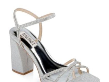 BADGLEY MISCHKA Womens Silver Mixed Media Padded Strappy Ankle Strap Rhinestone Frida Square Toe Block Heel Heeled Online