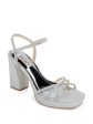 BADGLEY MISCHKA Womens Silver Mixed Media Padded Strappy Ankle Strap Rhinestone Frida Square Toe Block Heel Heeled Online