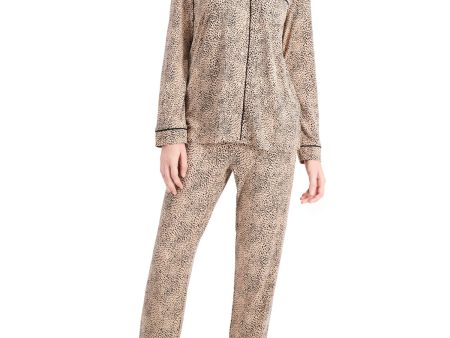 ALFANI Beige Animal Print Long Sleeve Straight leg Everyday Pajamas Fashion