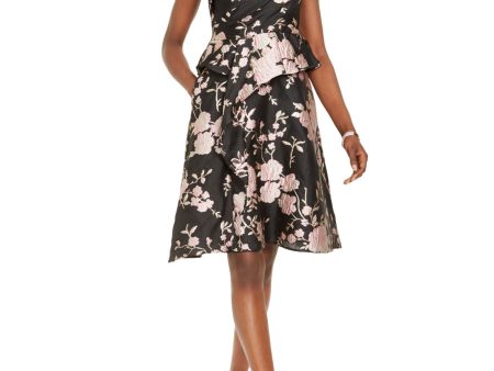 ADRIANNA PAPELL Womens Embellished Floral Asymmetrical Neckline Above The Knee Evening Fit + Flare Dress Online