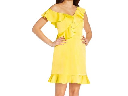 AIDAN AIDAN MATTOX Womens Ruffled Flutter Sleeve Asymmetrical Neckline Above The Knee Party A-Line Dress For Sale