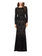 BETSY & ADAM Womens Black Zippered Lined Long Sleeve Round Neck Full-Length Formal Gown Dress Fashion