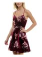 BCX DRESS Womens Burgundy Open Back Lined Crisscross Straps Pullover Floral Spaghetti Strap V Neck Above The Knee Party Fit + Flare Dress Fashion