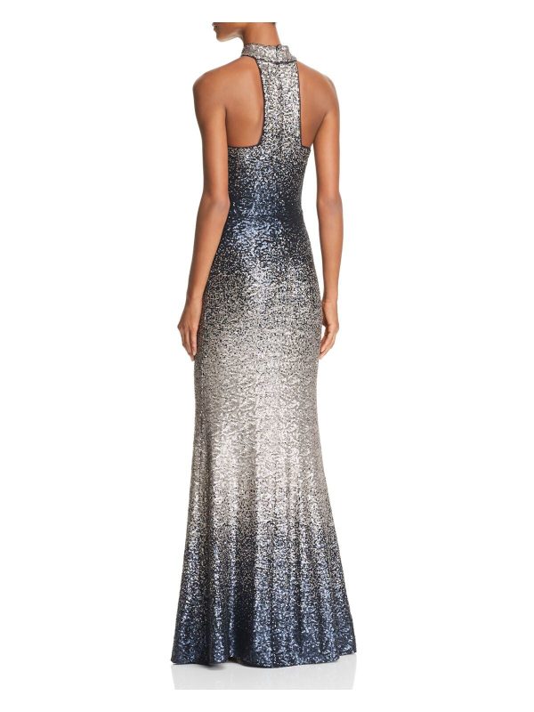 AQUA FORMAL Womens Sequined Ombre Sleeveless Halter Maxi Evening Dress For Discount