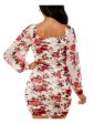 ALMOST FAMOUS Womens Ivory Ruched Sheer Lined Pullover Floral Long Sleeve Square Neck Short Party Body Con Dress Hot on Sale