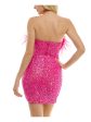 B DARLIN Womens Pink Zippered Lined Feathered Sleeveless Strapless Mini Party Body Con Dress on Sale