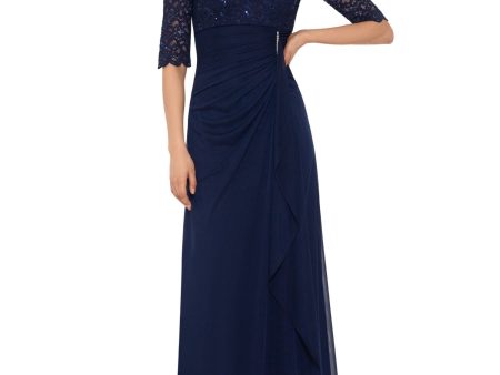 B&A  BY BETSY & ADAM Womens Zippered Elbow Sleeve V Neck Full-Length Formal Gown Dress Online now