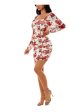 ALMOST FAMOUS Womens Ivory Ruched Sheer Lined Pullover Floral Long Sleeve Square Neck Short Party Body Con Dress Hot on Sale