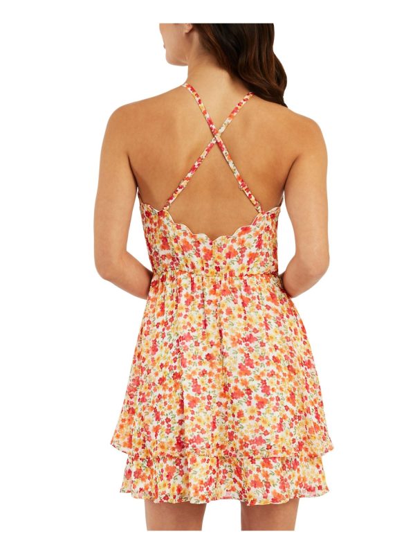 BCX Womens Scalloped Floral Sleeveless Round Neck Above The Knee A-Line Dress Discount