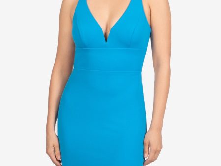 B DARLIN Womens Blue Zippered Crisscross Back Sleeveless Sweetheart Neckline Mini Evening Sheath Dress Online now