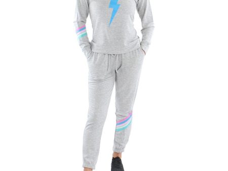 AVA & ESME Gray Graphic Long Sleeve Lounge Everyday Sweatsuit Online Hot Sale