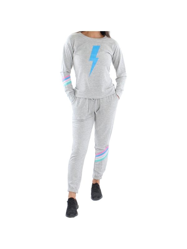 AVA & ESME Gray Graphic Long Sleeve Lounge Everyday Sweatsuit Online Hot Sale