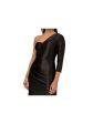 AIDAN Womens Black Pleated Zippered Asymmetric Hem Lined 3 4 Sleeve Asymmetrical Neckline Below The Knee Evening Sheath Dress Fashion