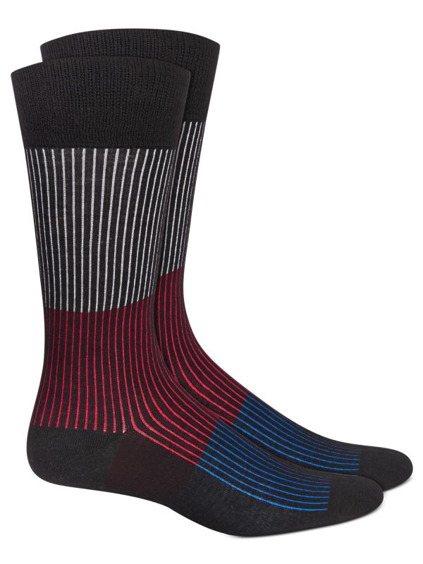 ALFANI Mens Black Multi-Stripe Dress Crew Socks Online now