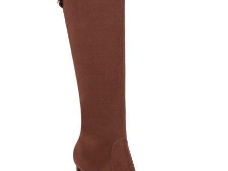 ALFANI Womens Brown Back Accent Strap Goring Adelayde Round Toe Block Heel Zip-Up Dress Heeled Boots M on Sale