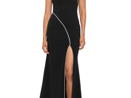 BETSY & ADAM Womens Black Zippered Lined High-slit Sleeveless Round Neck Full-Length Formal Gown Dress Discount