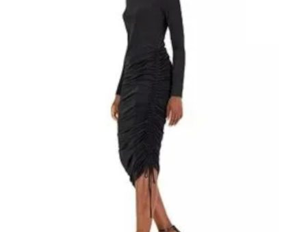 BLACK TAPE Womens Ruched Long Sleeve Scoop Neck Tea-Length Evening Body Con Dress Sale