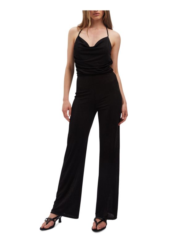 BARDOT Womens Black Zippered Open Back X-back Spaghetti Strap Cowl Neck Party Straight leg Jumpsuit Hot on Sale