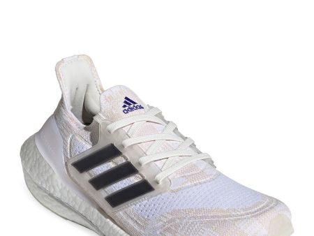 ADIDAS Womens White 1  Platform Removable Insole Comfort Logo Ultraboost 21 Prime Round Toe Wedge Lace-Up Athletic Running Shoes Supply