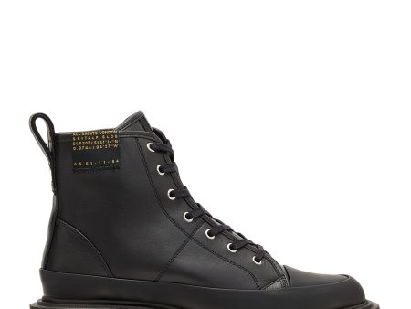 ALLSAINTS Womens Black Heel Pull-Tab Treaded Lug Sole Padded Myla Cap Toe Block Heel Lace-Up Leather Booties Fashion