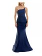 B DARLIN Womens Zippered Spaghetti Strap Asymmetrical Neckline Full-Length Prom Gown Dress Sale