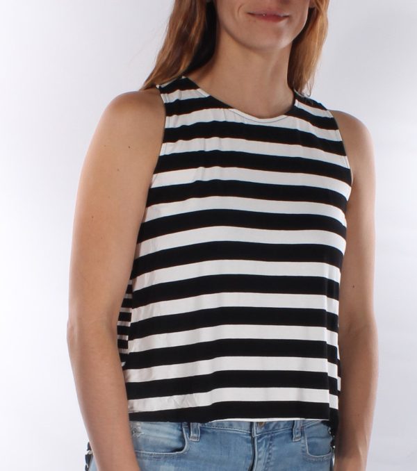 BAR III Womens Striped Sleeveless Crew Neck Trapeze Top Sale