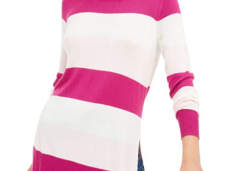 MAISON JULES Womens Pink Color Block Long Sleeve Jewel Neck T-Shirt Supply