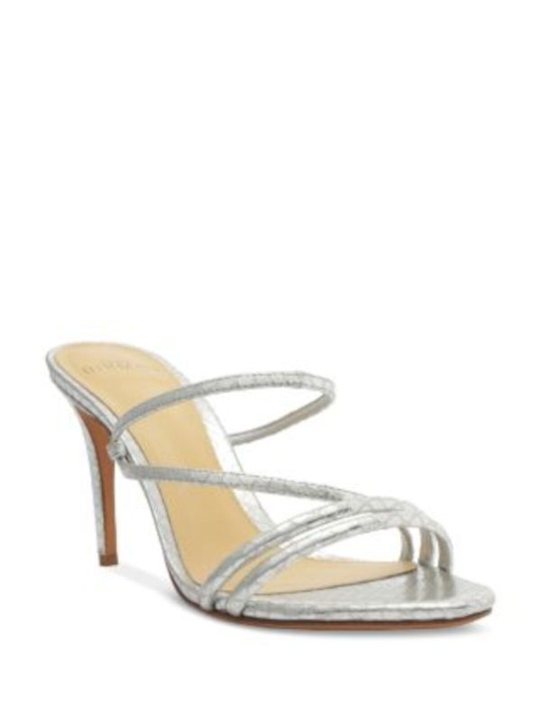 ALEXANDRE BIRMAN Womens Silver Snake Strappy Padded Metallic Asymmetrical Eve 85 Almond Toe Stiletto Slip On Leather Heeled on Sale