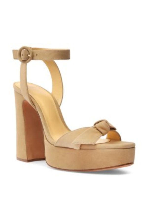 ALEXANDRE BIRMAN Womens Beige Padded 1  Platform Bow Accent Ankle Strap Clarita Almond Toe Block Heel Buckle Leather Heeled Supply