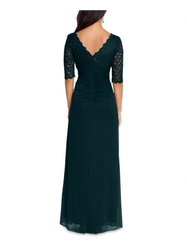 B&A  BY BETSY & ADAM Womens Zippered Elbow Sleeve V Neck Full-Length Formal Gown Dress Online now