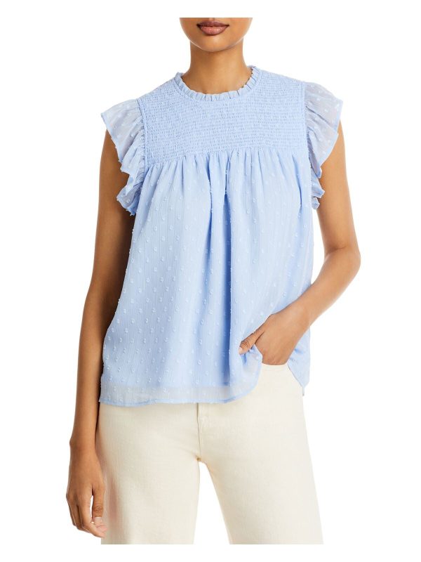 AQUA Womens Zippered Flutter Sleeve Crew Neck Top Online now