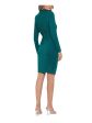 BETSY & ADAM Womens Green Ruched Zippered High-slit Lined Long Sleeve Mock Neck Above The Knee Party Sheath Dress For Discount