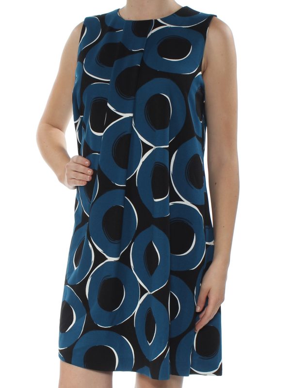 ALFANI Womens Pleated Printed Sleeveless Crew Neck Above The Knee Shift Dress Online Hot Sale